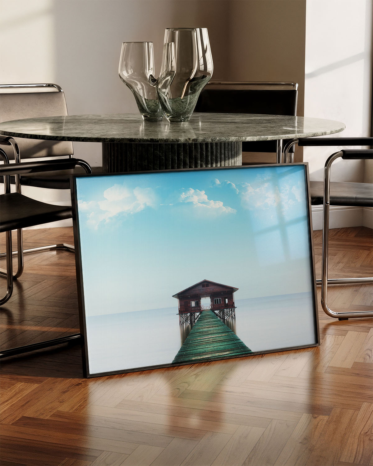 House in the Ocean Poster – Print Material Wandbild, moderne Kunst & Fine Art Print von Spawnd, handgefertigt & Made in Germany