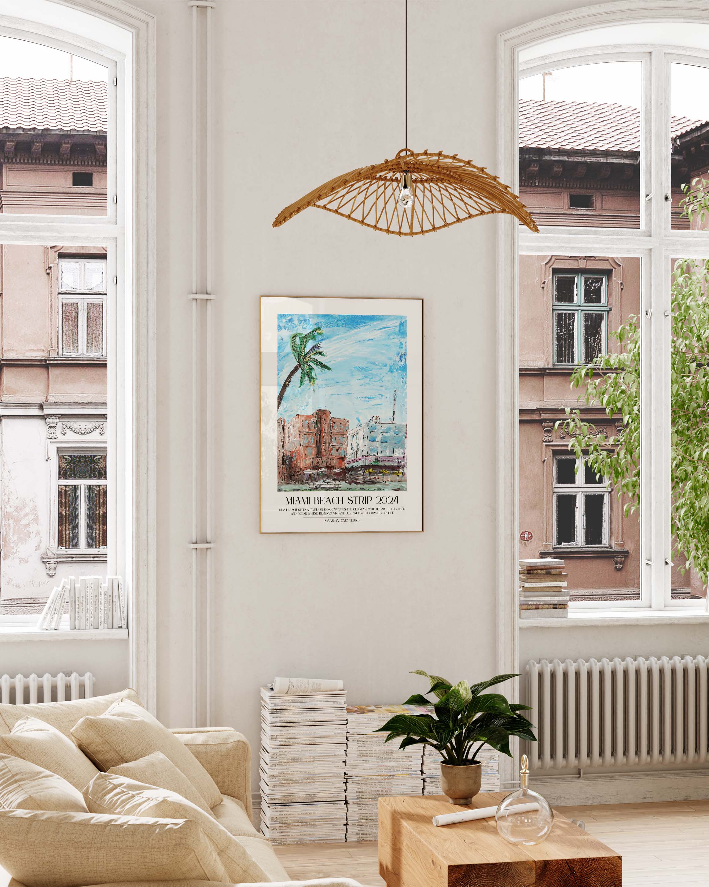 Miami Beach Poster – Print Material Wandbild, moderne Kunst & Fine Art Print von Spawnd, handgefertigt & Made in Germany