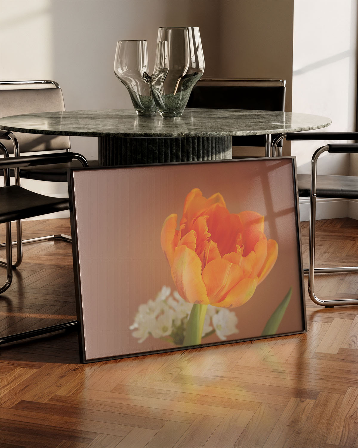 Orange Flower Poster – Print Material Wandbild, moderne Kunst & Fine Art Print von Spawnd, handgefertigt & Made in Germany