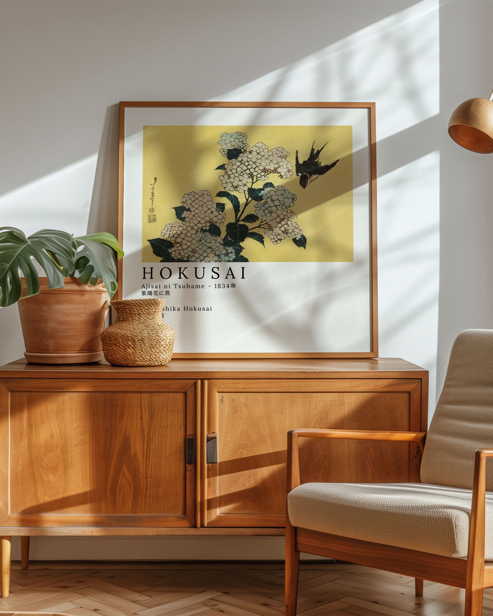 Ajisai ni Tsubame Poster – Print Material Wandbild, moderne Kunst & Fine Art Print von Spawnd, handgefertigt & Made in Germany