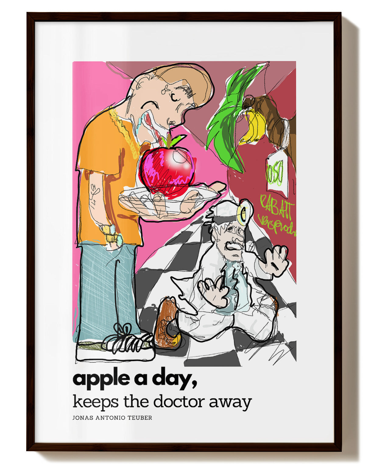 Apple a Day Poster – Print Material Wandbild, moderne Kunst & Fine Art Print von Spawnd, handgefertigt & Made in Germany