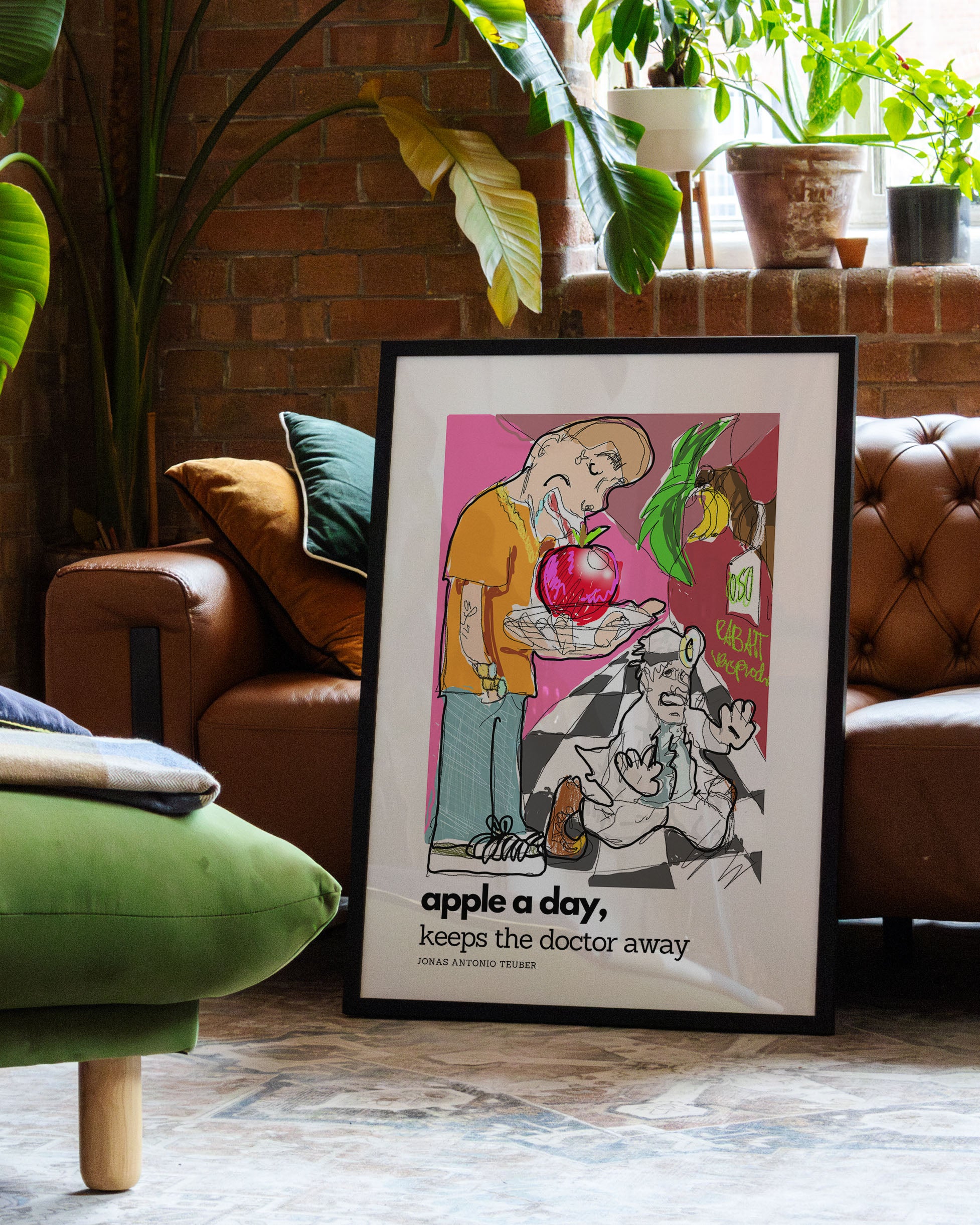 Apple a Day Poster – Print Material Wandbild, moderne Kunst & Fine Art Print von Spawnd, handgefertigt & Made in Germany