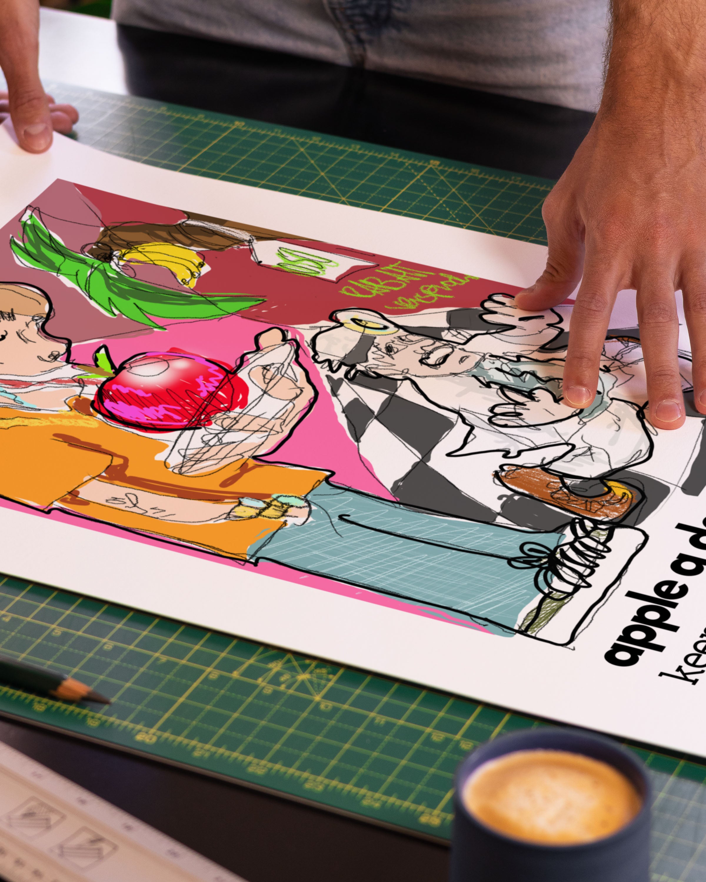 Apple a Day Poster – Print Material Wandbild, moderne Kunst & Fine Art Print von Spawnd, handgefertigt & Made in Germany