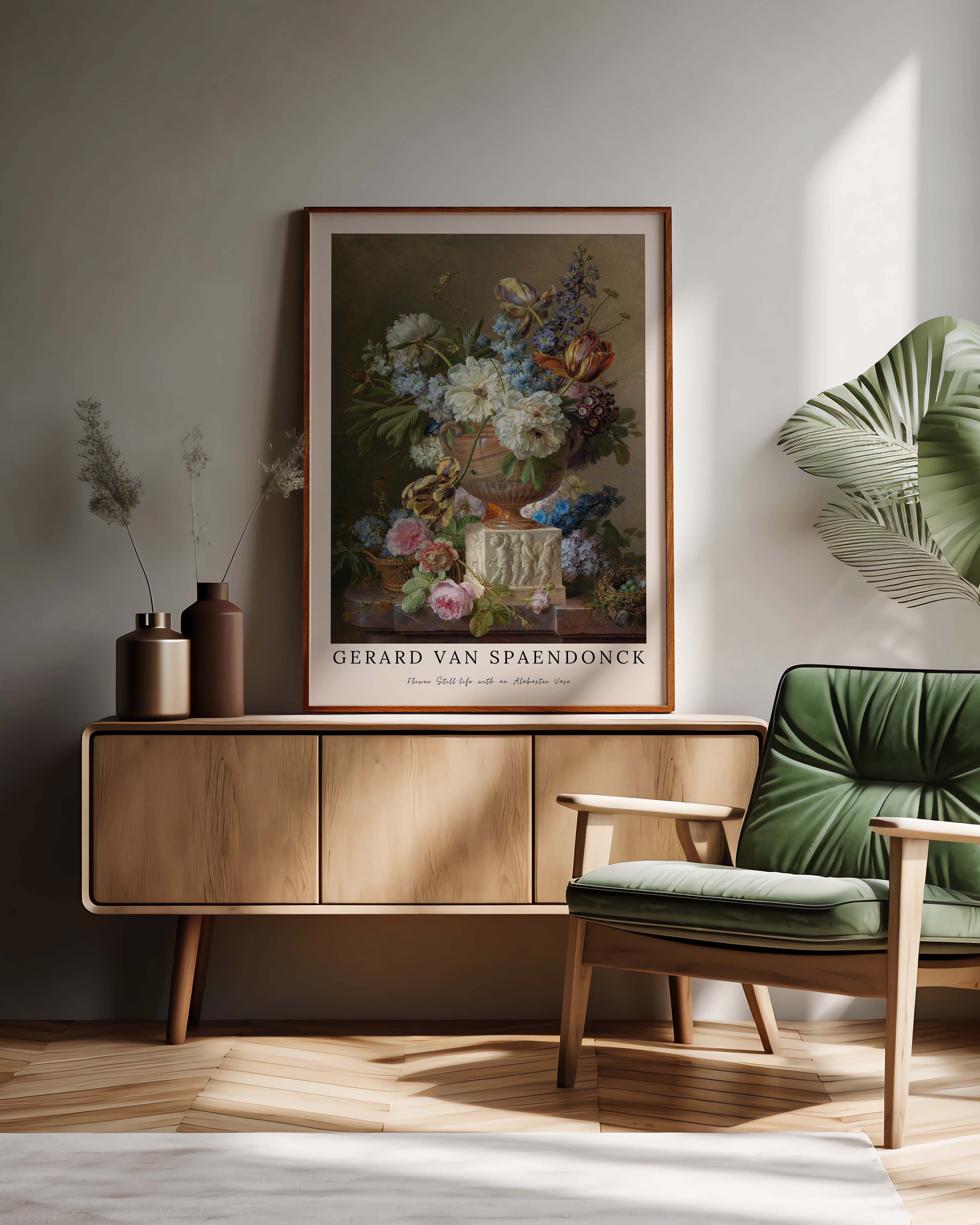 Flower Still-life with an Alabaster Vase Poster – FineArt Wandbild, moderne Kunst & Fine Art Print von Spawnd, handgefertigt & Made in Germany