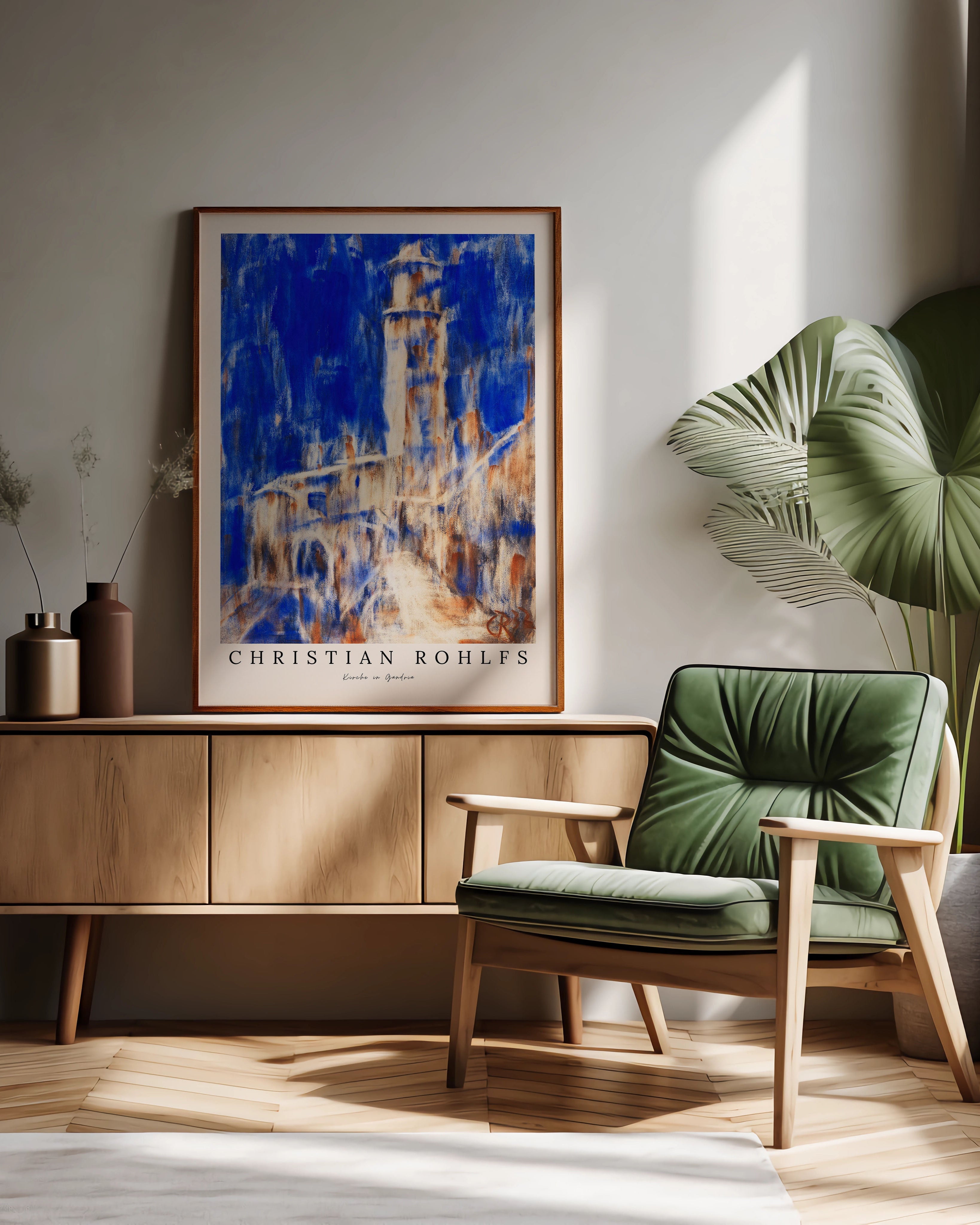 Kirche in Gandria Poster – FineArt Wandbild, moderne Kunst & Fine Art Print von Spawnd, handgefertigt & Made in Germany