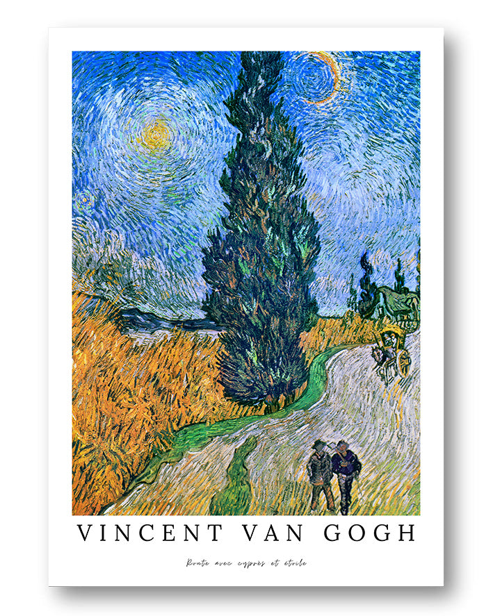 Route avec cyprès et étoile Poster – Print Material Wandbild, moderne Kunst & Fine Art Print von Spawnd, handgefertigt & Made in Germany