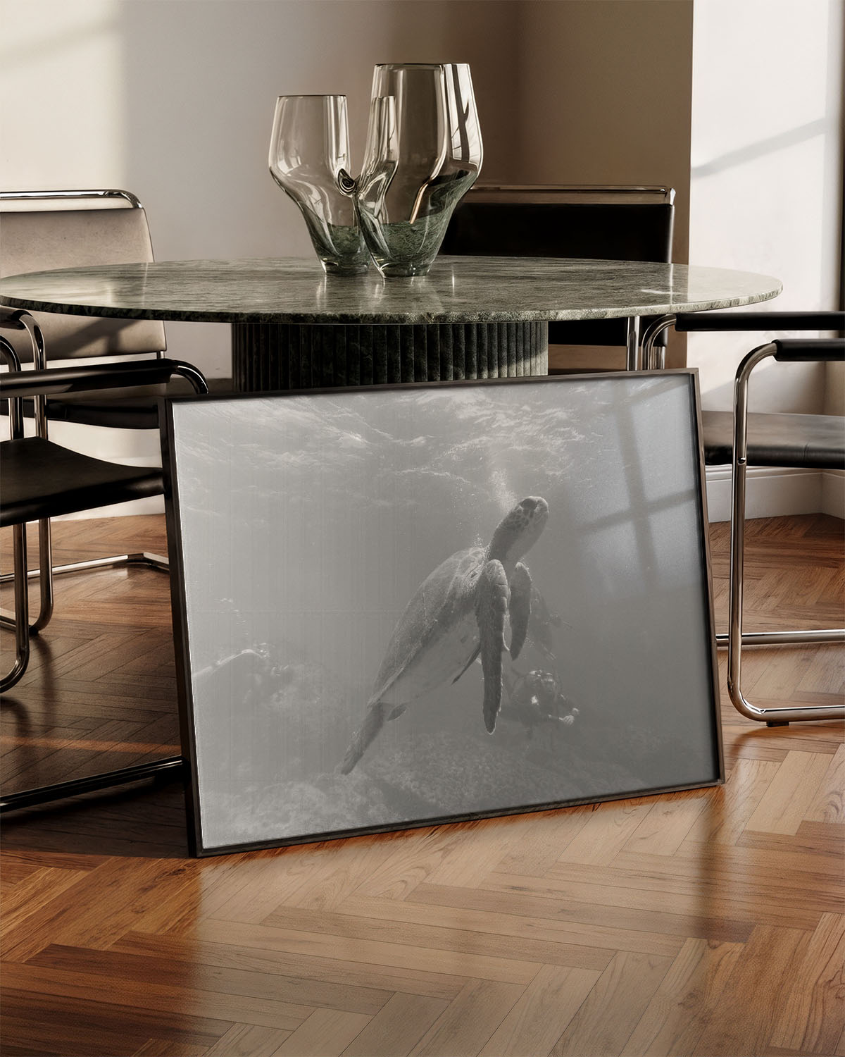 Turtle Poster – Print Material Wandbild, moderne Kunst & Fine Art Print von Spawnd, handgefertigt & Made in Germany